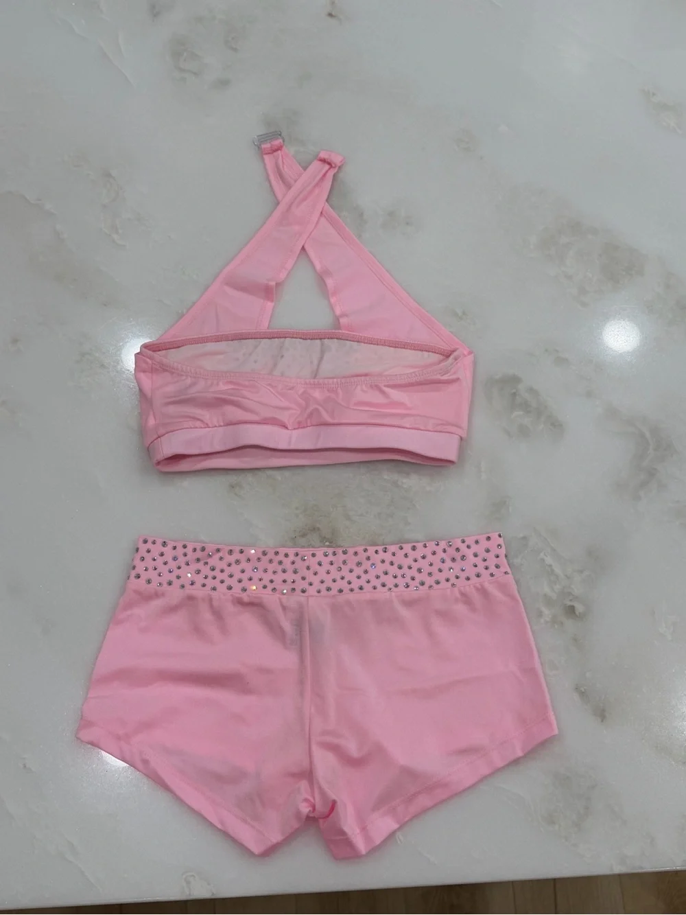 Soft Pink Dallaswear Halter Neck Rhinestone Top & Shorts NFL Dance Audition Set